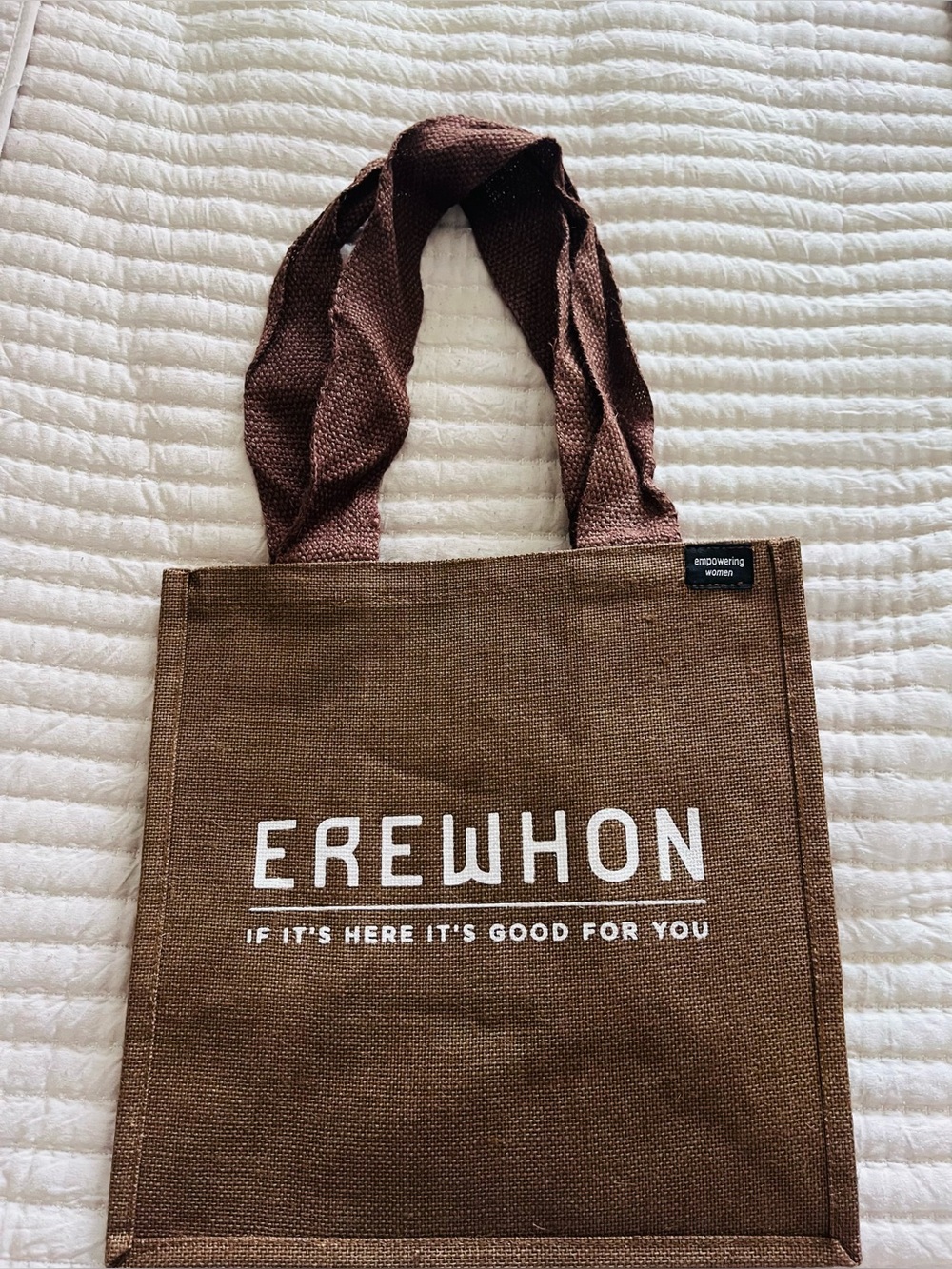 Erewhon Brown jute Tote Bag with White Logo both sides  limited edition NWOT